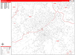 Rock Hill Wall Map Zip Code Red Line Style 2026